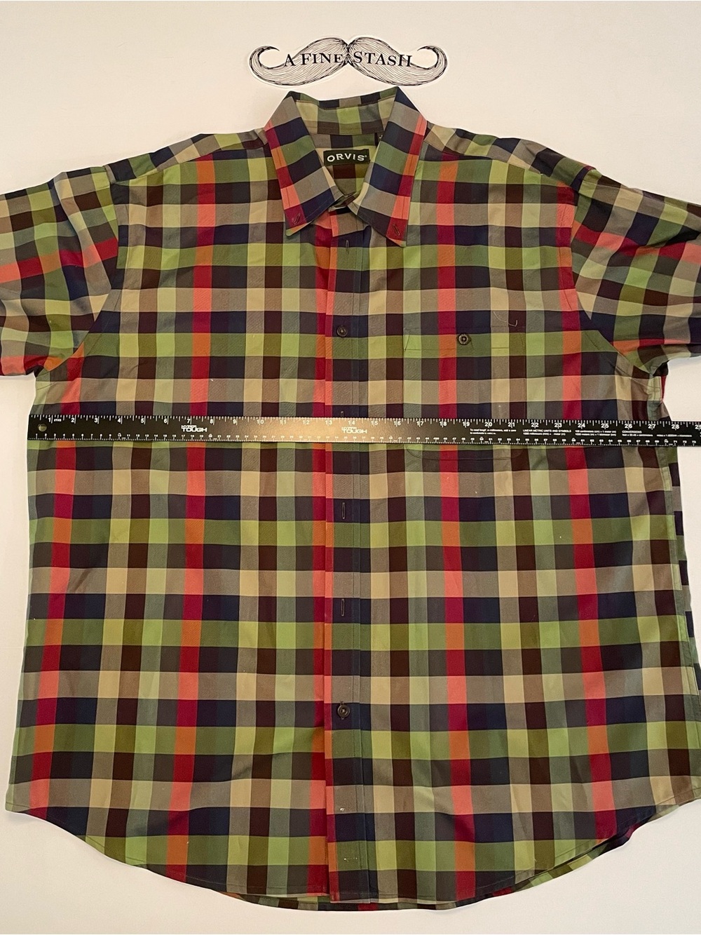 Orvis Men's Green, Red, Navy Plaid Short-Sleeve Button-Down Shirt